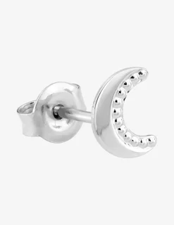 Boucle d'oreille clou unitaire en argent 925 ‰ rhodié, motif lune SO OR