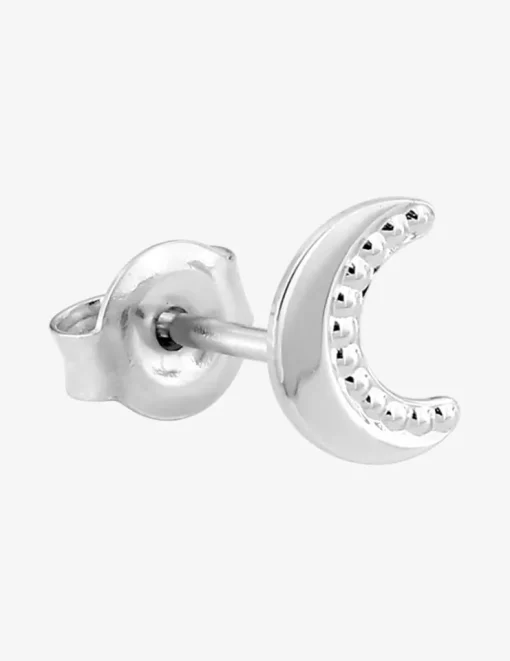 Boucle d'oreille clou unitaire en argent 925 ‰ rhodié, motif lune SO OR