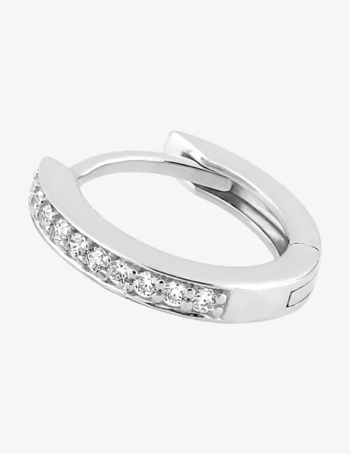 Boucle d'oreille créole à l'unité en argent 925 ‰ rhodié, oxydes de zirconium SO OR