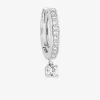 Boucle d'oreille créole à l'unité en argent 925 ‰ rhodié, breloque ronde et oxydes de zirconium SO OR
