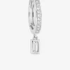 Boucle d'oreille créole à l'unité en argent 925 ‰ rhodié, breloque rectangle et oxydes de zirconium SO OR