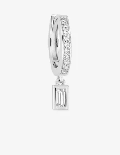 Boucle d'oreille créole à l'unité en argent 925 ‰ rhodié, breloque rectangle et oxydes de zirconium SO OR