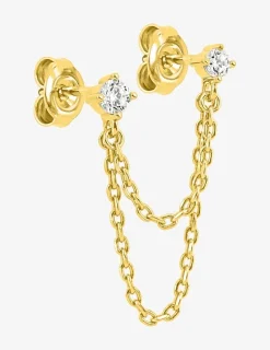 Boucle d'oreille double trous et chaînes à l'unité plaqué or, oxydes de zirconium SO OR