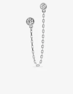 Boucle d'oreille double trous à l'unité en argent 925 ‰ rhodié, oxydes de zirconium SO OR
