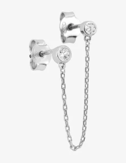 Boucle d'oreille double trous à l'unité en argent 925 ‰ rhodié, oxydes de zirconium SO OR