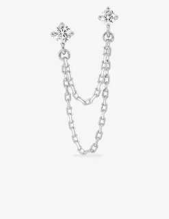 Boucle d'oreille double trous et chaînes à l'unité en argent 925 ‰ rhodié, oxydes de zirconium SO OR