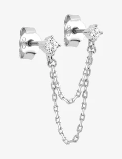 Boucle d'oreille double trous et chaînes à l'unité en argent 925 ‰ rhodié, oxydes de zirconium SO OR