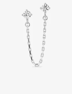 Boucle d'oreille double trous à l'unité en argent 925 ‰ rhodié et oxydes de zirconium SO OR