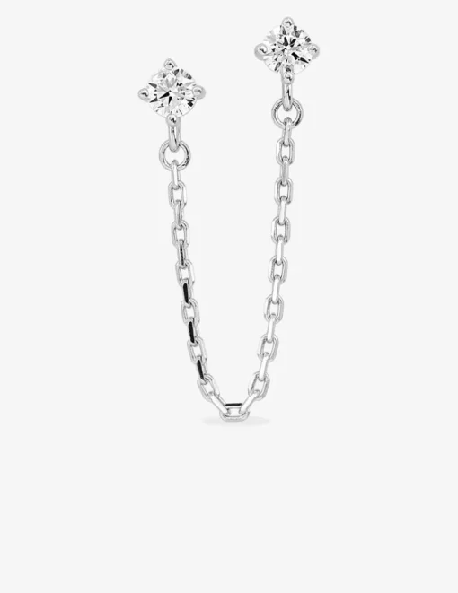 Boucle d'oreille double trous à l'unité en argent 925 ‰ rhodié et oxydes de zirconium SO OR