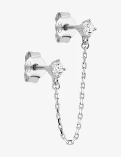 Boucle d'oreille double trous à l'unité en argent 925 ‰ rhodié et oxydes de zirconium SO OR