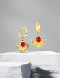 Boucles d'oreilles acier doré, motif et turquoise rouge SO OR