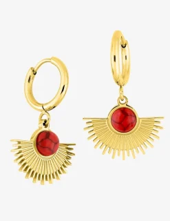 Boucles d'oreilles acier doré, motif et turquoise rouge SO OR