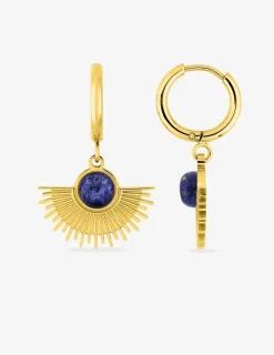 Boucles d'oreilles acier doré, motif et lapis-lazuli bleu SO OR