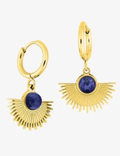 Boucles d'oreilles acier doré, motif et lapis-lazuli bleu SO OR