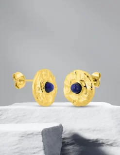Boucles d'oreilles acier doré et lapis-lazuli bleu SO OR
