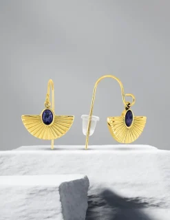 Boucles d’oreilles acier doré et lapis-lazuli bleue SO OR