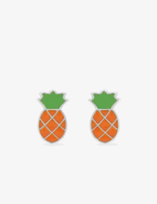 Boucles d'oreilles ananas argent 925 ‰ laque orange et vert SO OR