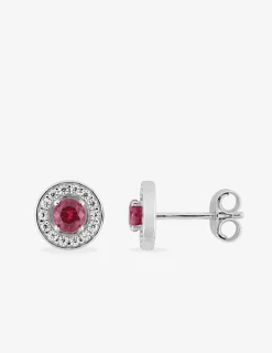 Boucles d'oreilles argent 925‰ rhodié et oxyde de zirconium rouge accompagné SO OR