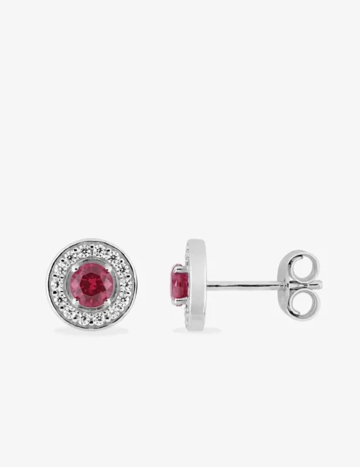 Boucles d'oreilles argent 925‰ rhodié et oxyde de zirconium rouge accompagné SO OR