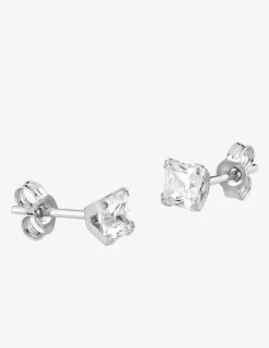 Boucles d'oreilles argent 925‰ rhodié et oxyde de zirconium carré 4 mm SO OR