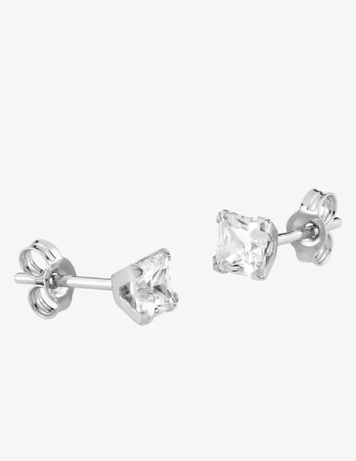 Boucles d'oreilles argent 925‰ rhodié et oxyde de zirconium carré 4 mm SO OR