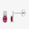 Boucles d'oreilles argent 925‰ rhodié et oxyde de zirconium rouge ovale accompagné SO OR
