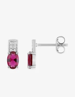 Boucles d'oreilles argent 925‰ rhodié et oxyde de zirconium rouge ovale accompagné SO OR