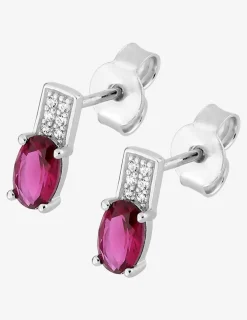 Boucles d'oreilles argent 925‰ rhodié et oxyde de zirconium rouge ovale accompagné SO OR
