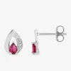 Boucles d'oreilles argent 925 ‰ rhodié en amande avec oxydes de zirconium rouge et blanc SO OR