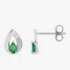 Boucles d'oreilles argent 925 ‰ rhodié en amande avec oxydes de zirconium vert et blanc SO OR