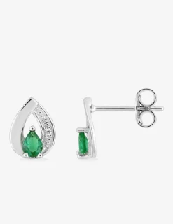 Boucles d'oreilles argent 925 ‰ rhodié en amande avec oxydes de zirconium vert et blanc SO OR