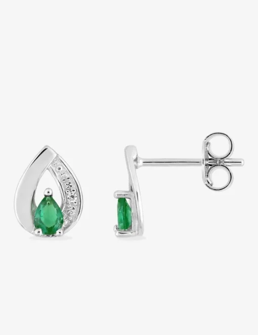 Boucles d'oreilles argent 925 ‰ rhodié en amande avec oxydes de zirconium vert et blanc SO OR