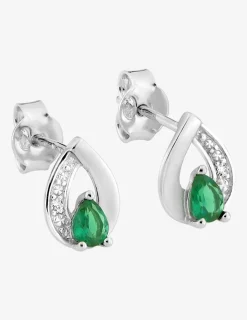 Boucles d'oreilles argent 925 ‰ rhodié en amande avec oxydes de zirconium vert et blanc SO OR