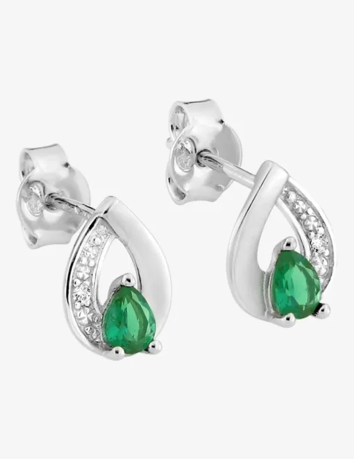 Boucles d'oreilles argent 925 ‰ rhodié en amande avec oxydes de zirconium vert et blanc SO OR