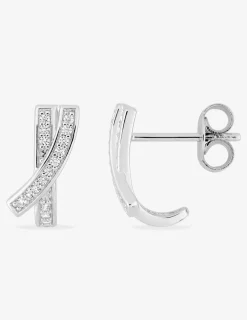 Boucles d'oreilles argent 925 ‰ rhodié croisées avec oxydes de zirconium SO OR