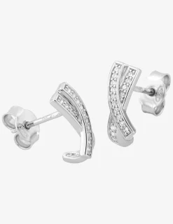 Boucles d'oreilles argent 925 ‰ rhodié croisées avec oxydes de zirconium SO OR