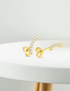 Boucles d'oreilles barrettes en or jaune 375‰ et oxyde de zirconium SO OR