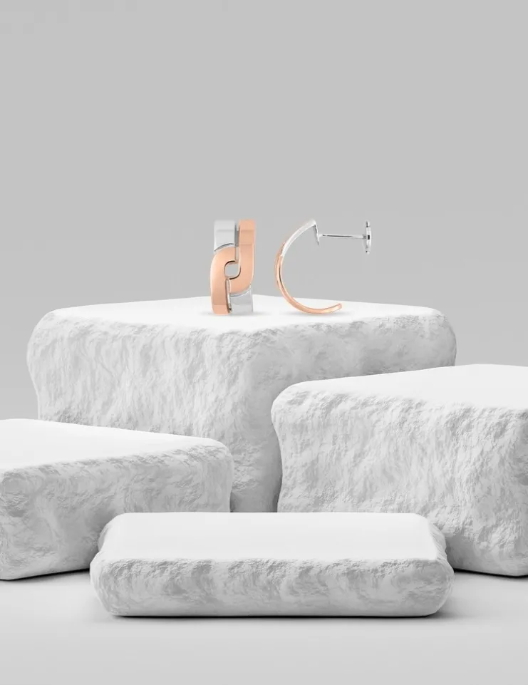 Boucles d'oreilles bicolores argent 925 ‰ bombées SO OR