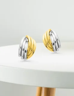 Boucles d'oreilles bicolores demi-créoles or 750 ‰ SO OR