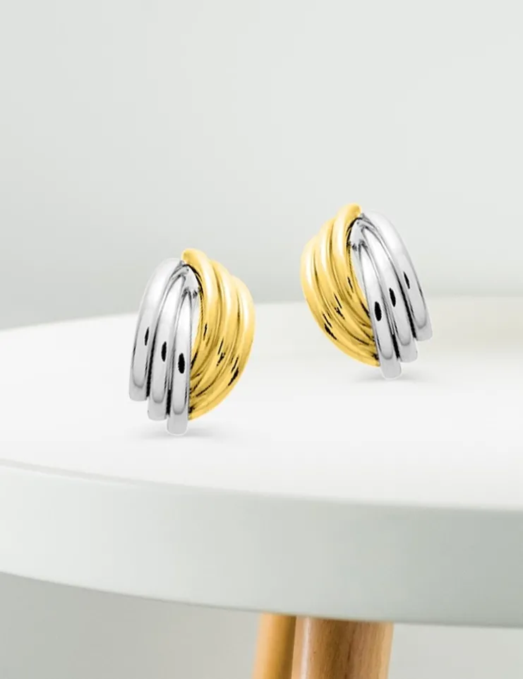 Boucles d'oreilles bicolores demi-créoles or 750 ‰ SO OR