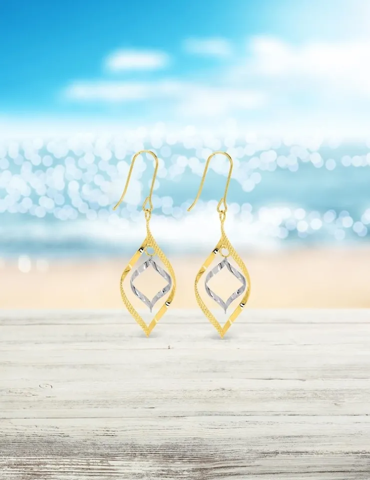 Boucles d'oreilles bicolores pendantes or 375‰ SO OR