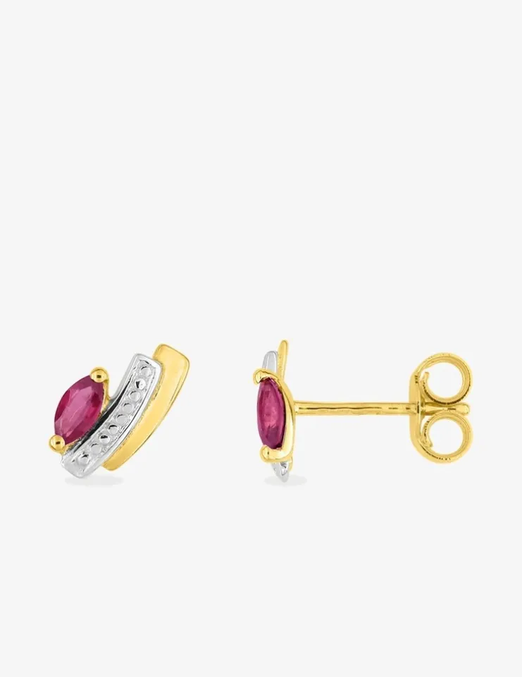 Boucles d'oreilles bicolores or 375‰ et rubis SO OR