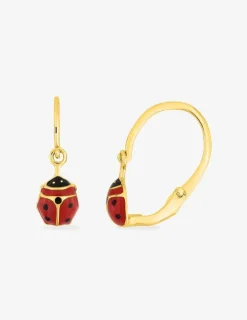 Boucles d'oreilles brisures coccinelles or jaune 375‰ et laque SO OR
