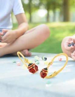 Boucles d'oreilles brisures coccinelles or jaune 375‰ et laque SO OR