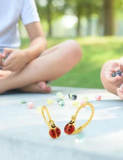 Boucles d'oreilles brisures coccinelles or jaune 375‰ et laque SO OR