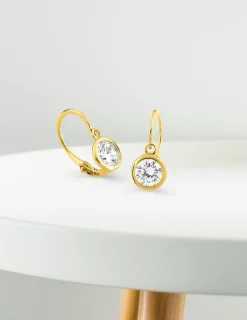 Boucles d'oreilles brisure or blanc 375 ‰ et oxyde de zirconium serti clos SO OR