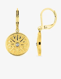 Boucles d’oreilles brisure acier doré et cristal blanc SO OR