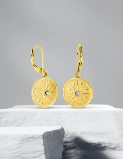 Boucles d’oreilles brisure acier doré et cristal blanc SO OR