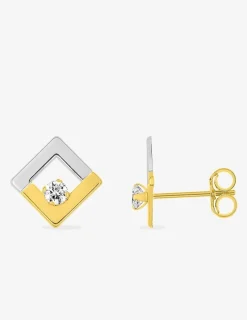Boucles d'oreilles carré bicolore or 750‰ et oxyde de zirconium SO OR