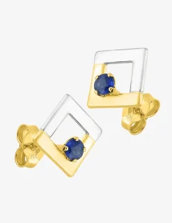 Boucles d'oreilles carré or 375‰ et saphir SO OR